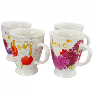 Gibson 122822.01 Home Bold Floral 17.4 Oz Cup Set, Set Of 4 Assorted D