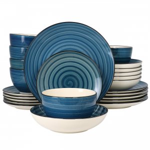 Elama EL-GIA24DB Gia 24 Piece Round Stoneware Dinnerware Set In Dark B