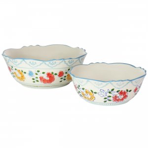 Gibson 127277.02 Elite Anaya 2 Piece Stoneware Hand Painted Bowl Set