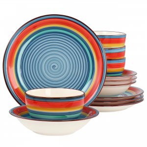 Gibson 136939.12R Home Rainbow 12 Piece Stoneware Dinnerware Set In Bl