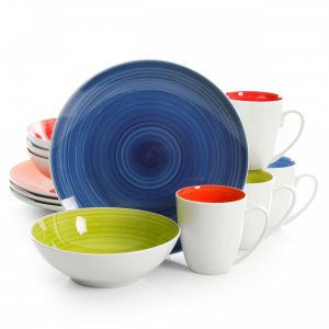 Gibson 124312.12 Crenshaw 12 Piece Round Ceramic Dinnerware Set In Ass