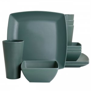 Gibson 134047.12 Home Grayson Melamine 12 Piece Square Dinnerware Set 