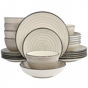 Elama EL-GIA24C Gia 24 Piece Round Stoneware Dinnerware Set In Cream