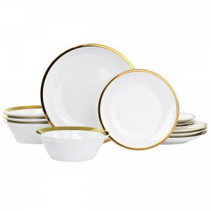 Gibson 129380.12 Home Premier Gold Fine Ceramic 12 Piece Dinnerware Se