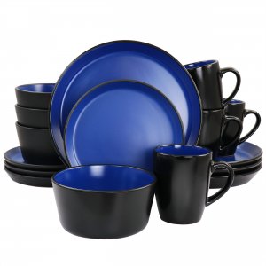 Gibson 131517.16 Home Laramie Blue Stoneware 16 Piece Dinnerware Set I