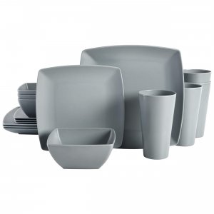 Gibson 99897.16R Home Grayson 16 Piece Square Melamine Dinnerware Set 