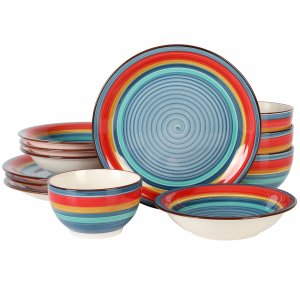 Gibson 136584.12 Home Rainbow 12 Piece Stoneware Dinnerware Set In Blu