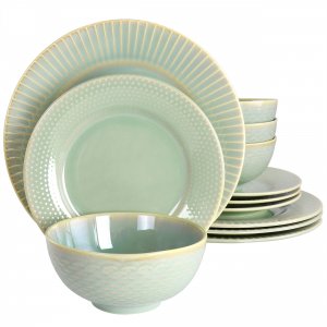 Gibson 136577.12 Elite Luminetts 12 Piece Fine Ceramic Dinnerware Set 