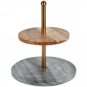 Laurie 124646.01 California Designs Grey Marble And Acacia Wood 2 Tier