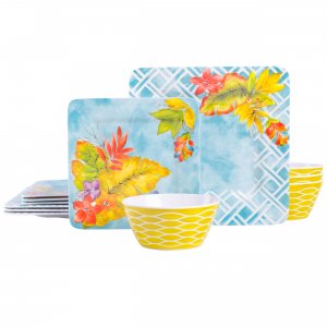 Laurie 87734.12 Tropicalla 12 Piece Square Melamine Dinnerware Set