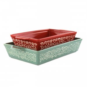 Laurie 136569.02 2 Piece Tierra Wax Relief Stoneware Baker Set In Red 