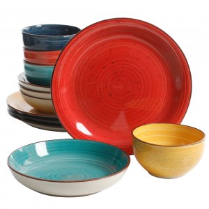 Gibson 118379.12 Color Speckle 12 Piece Mix And Match Double Bowl Dinn