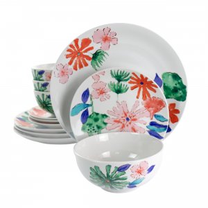 Gibson 127027.12 Home Dazzling Lily 12 Piece Ceramic Dinnerware Set