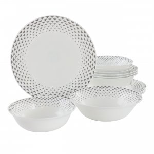 Gibson 138949.12 Ultra By  Cane Peak 12 Piece Opal Glass Dinnerware Se