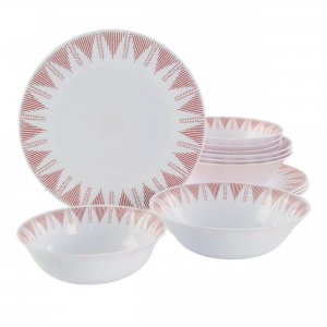 Gibson 138950.12 Ultra By  Piper Point 12 Piece Opal Glass Dinnerware 