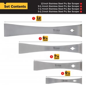 Titan 17009 4-piece Pry Bar Set - Stainless Steel Tools