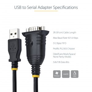 Startech 1P3FP-USB-SERIAL Cable 1p3fp-usb-serial 3ft Usb To Serial Cab