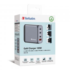 Verbatim 32202 , , 100w, 4-port, Gan, Wall Charger, Usb-c Pd Ports, Us