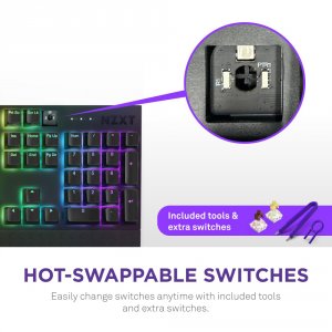 Nzxt KB-001NB-US Kb Kb-001nb-us Function 2 Per-key Rgb Usb-c T Usb-a W