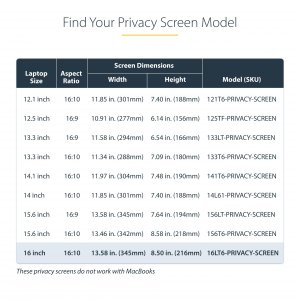 Startech 16LT6-PRIVACY-SCREEN 16in Laptop Privacy Screen