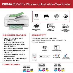 Canon 2988C052 Pixma Ts9521ca (white) Color Inkjet All-in-one Printer