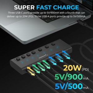 Sabrent HB-3A4C Usb-c Hub 7-port 20w