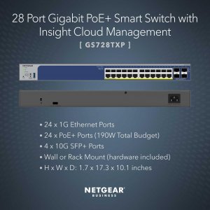 Netgear GS728TXP-300NAS 24p Ge Poe+ Smart Swth W10g S