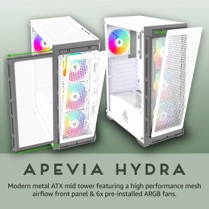 Apevia HYDRA-WH Hydra Mid Tower Case With Rgb Fans - White