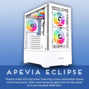 Apevia ECLIPSE-WH Eclipse Mid Tower Case With 5 Argb Fans - White