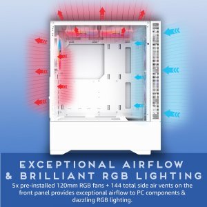 Apevia ECLIPSE-WH Eclipse Mid Tower Case With 5 Argb Fans - White