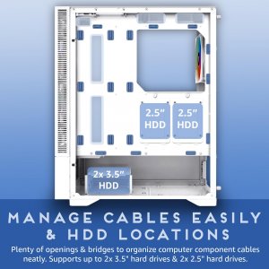 Apevia ECLIPSE-WH Eclipse Mid Tower Case With 5 Argb Fans - White