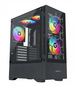 Apevia ECLIPSE-BK Eclipse Mid Tower Case With Argb Fans  Glass Panel