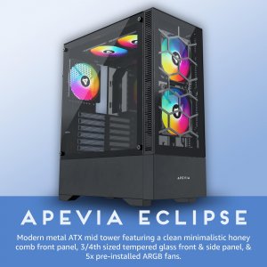 Apevia ECLIPSE-BK Eclipse Mid Tower Case With Argb Fans  Glass Panel