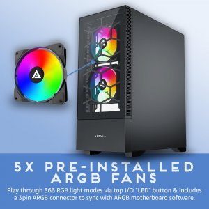 Apevia ECLIPSE-BK Eclipse Mid Tower Case With Argb Fans  Glass Panel