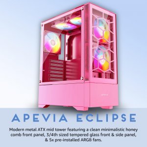 Apevia ECLIPSE-PK Eclipse Pink Atx Mid Tower Case With Argb Fans