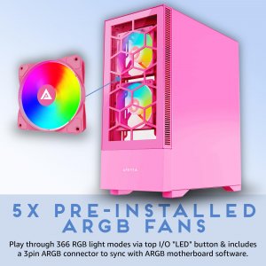 Apevia ECLIPSE-PK Eclipse Pink Atx Mid Tower Case With Argb Fans