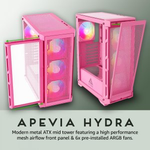 Apevia HYDRA-PK Hydra Mid Tower Case With Rgb Fans - Pink