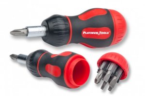 Platinum 19120C 8-in-1 Ratcheted Stubby Screwdriver. Clamshell.