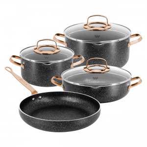 Korkmaz A1372 Galaksi 7 Piece Non Stick Aluminum Cookware Set In Black