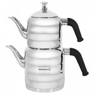 Korkmaz A035 Mina Midi Stainless Steel 0.8 Liter Tea Pot And 1.6 Liter