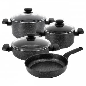 Korkmaz A2609 Ornella 7 Piece Non Stick Aluminum Cookware Set In Black