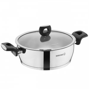 Korkmaz A2994 Nora 9.5 Inch Stainless Steel Low Casserole With Lid In 