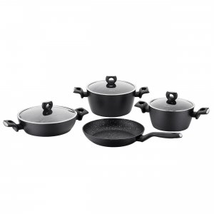 Korkmaz A2890 Nora 7 Piece Aluminum Nonstick Cookware Set In Black