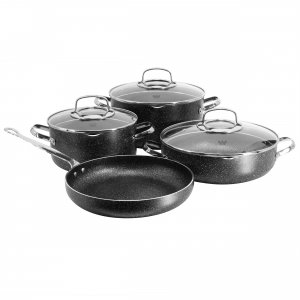 Korkmaz A1371 Galaksi 7 Piece Non Stick Aluminum Cookware Set In Black