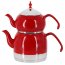 Korkmaz A226-01 Rena 1.1 Liter Tea Pot And 2.4 Liter Kettle Set In Red