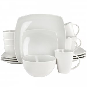 Soho 127306.16R Bright Shell 16 Piece Square Stoneware Dinnerware Set 