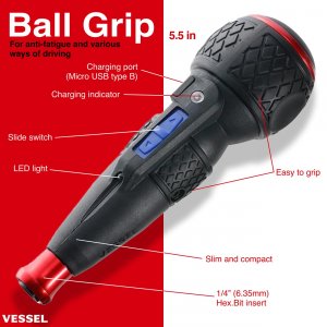 Vesseltools 220USB1U Vessel Ball Grip Rechargeable Screwdriver - Model