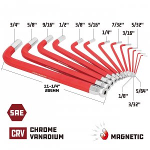 Powerbuilt 941641 Red Sae Long Arm Magnetic Hex Key Wrench Set