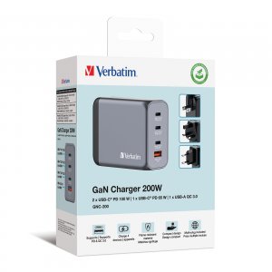 Verbatim 32204 , , 200w, 4-port, Gan, Wall Charger, Usb-c Pd Ports, Us