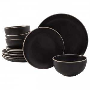 Gibson 123198.12 Home Rockaway 12 Piece Stoneware Dinnerware Set In Bl